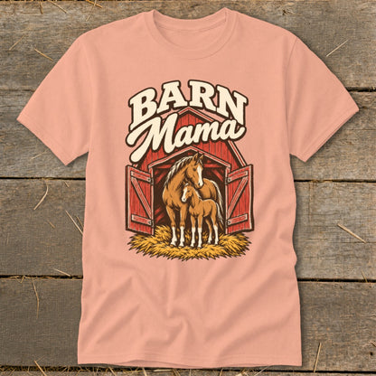 Barn Mama text above a horse and foal inside a barn illustration.