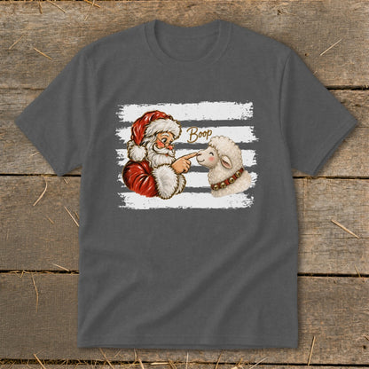 Santa booping a sheep with "Boop" text above them.