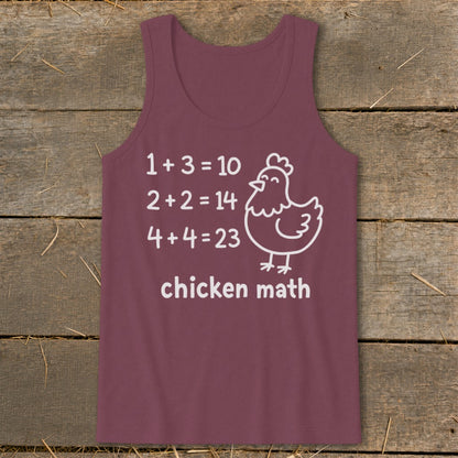 Tank top with "chicken math" text and math equations with a chicken graphic.