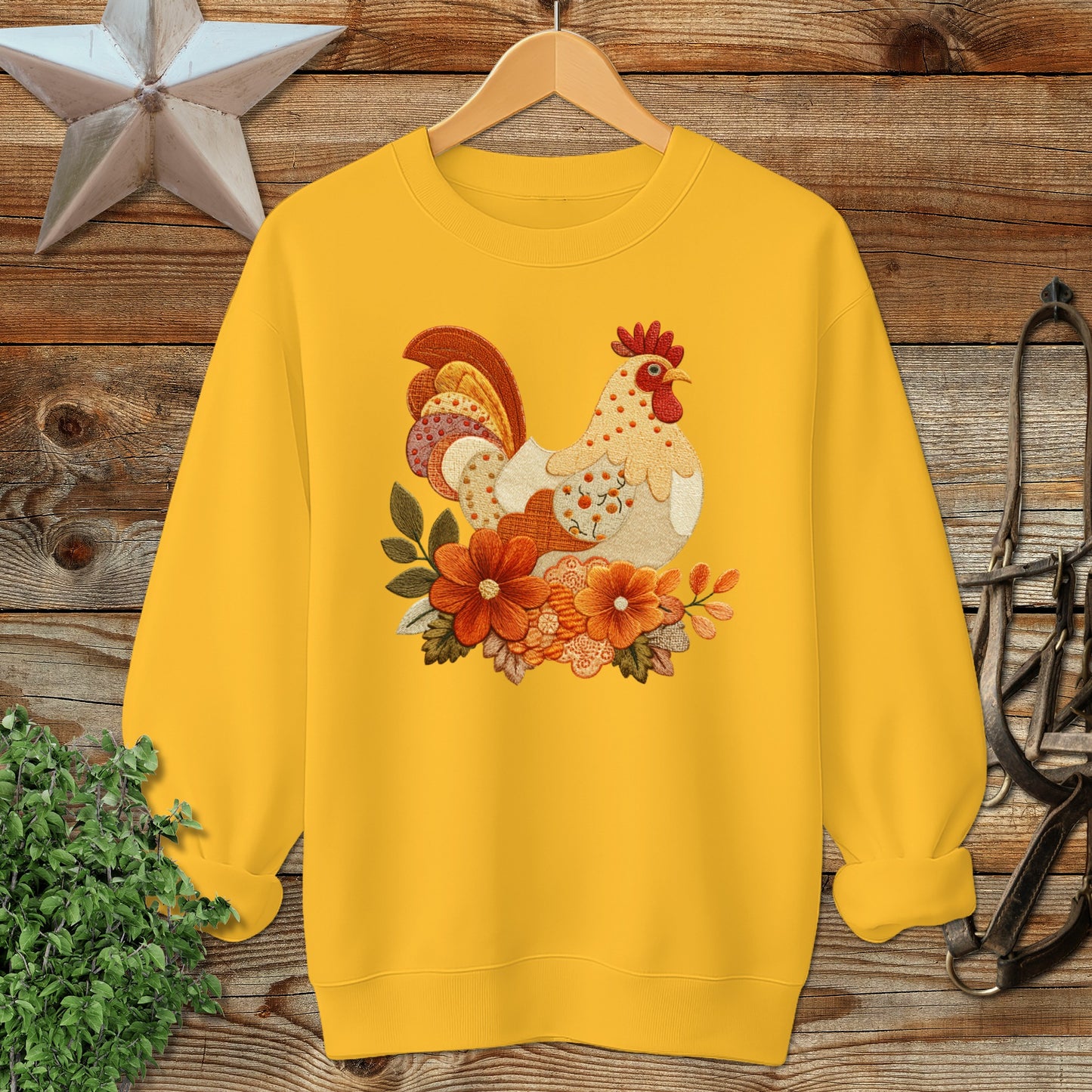 Vibrant Hen and Floral Design on Relaxed Fit Sweatshirt product