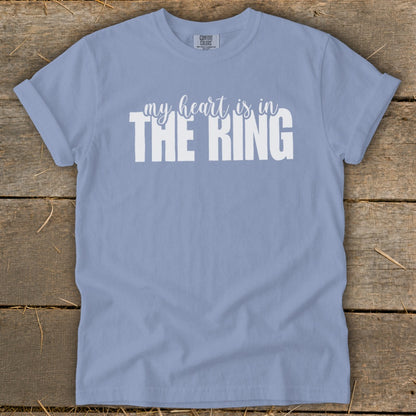 Periwinkle Comfort Colors t-shirt with "my heart is in THE RING" white text.