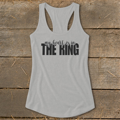 Grey tank top with black text reading "my heart is in THE RING."