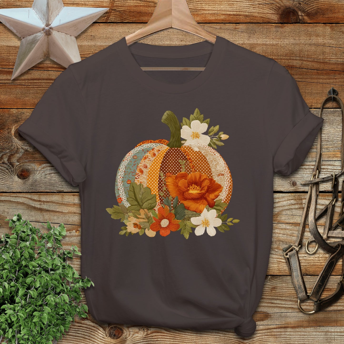 Floral Embroidered Pumpkin Graphic on Shirt product type