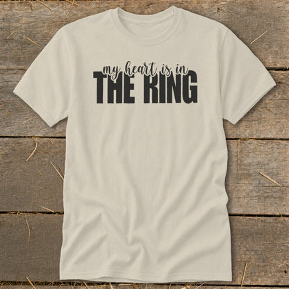 Cream t-shirt with black text that says "my heart is in THE RING."