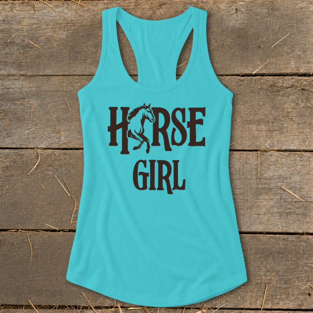 Turquoise tank top with "HORSE GIRL" text and a horse graphic.