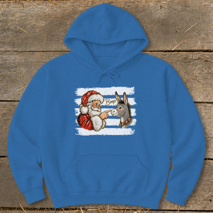 Santa boops a donkey's nose with the word "Boop" above.