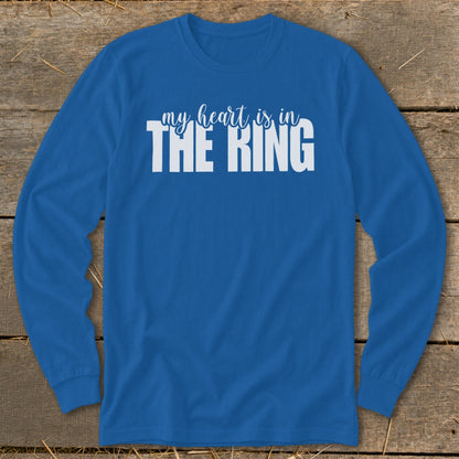Blue long-sleeve shirt with white text reading "my heart is in THE RING".