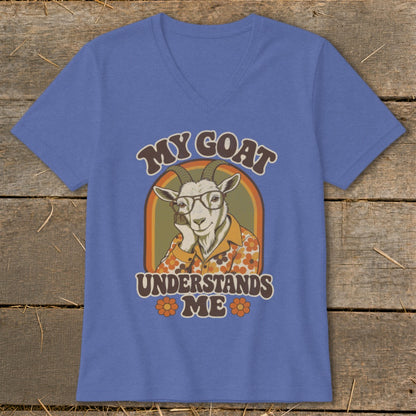Retro goat wearing glasses and floral shirt, text "MY GOAT UNDERSTANDS ME".