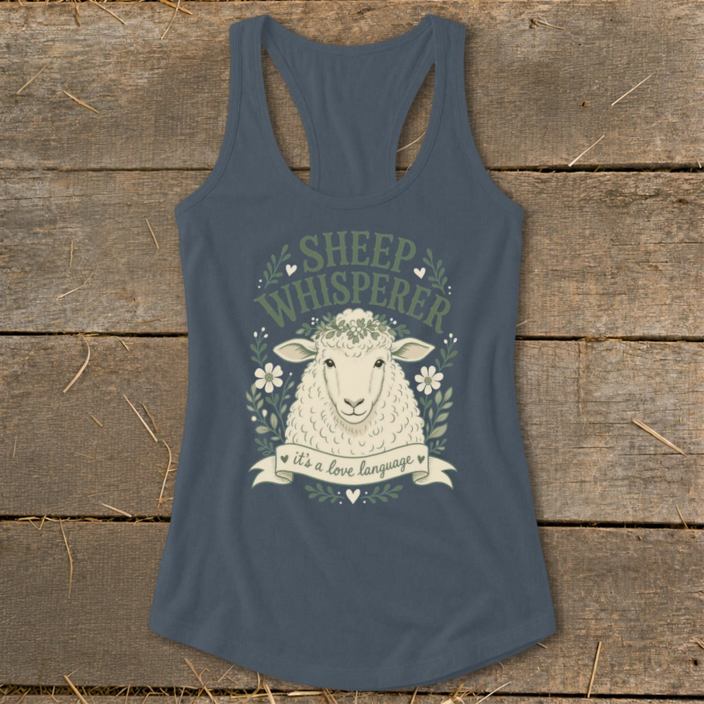 Sheep Whisperer text and illustration of a sheep wearing a flower crown.