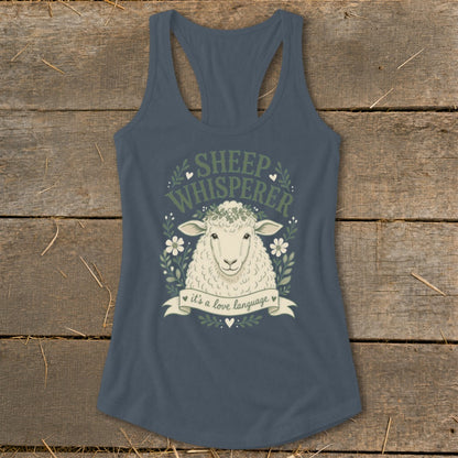 Sheep Whisperer text and illustration of a sheep wearing a flower crown.