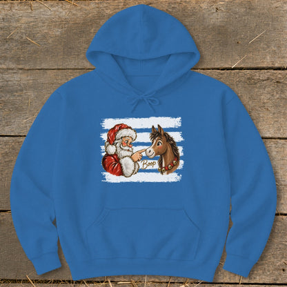 Santa booping a donkey with the word "Boop" printed on the donkey.