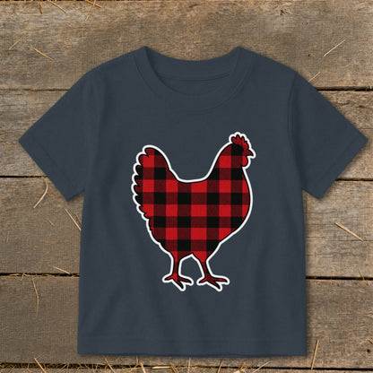 Dark grey t-shirt with red and black buffalo plaid chicken graphic.