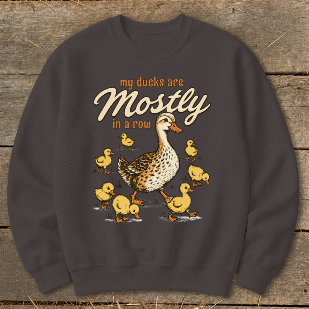 Duck with ducklings graphic with text "my ducks are Mostly in a row".