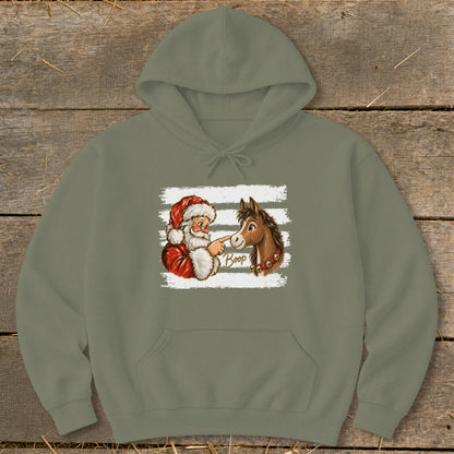 Santa boops a horse's nose with the word "Boop" on a graphic.