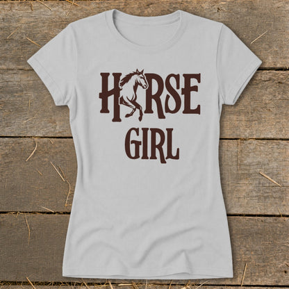 Light grey t-shirt with dark brown "HORSE GIRL" text and horse graphic.