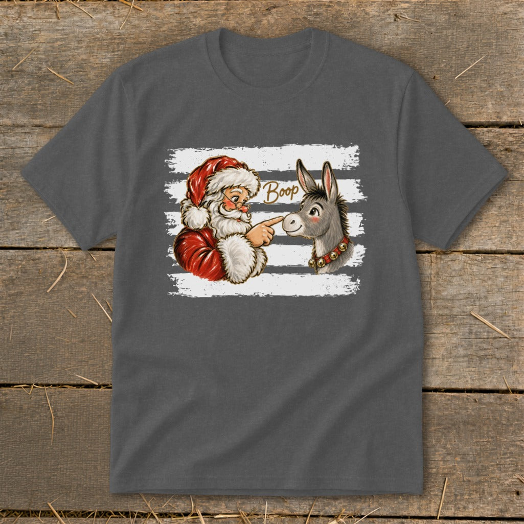 Santa booping a donkey with "Boop" text above.