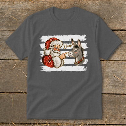 Santa booping a donkey with "Boop" text above.
