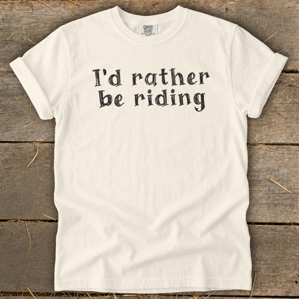 Cream Comfort Colors t-shirt with "I'd rather be riding" text.