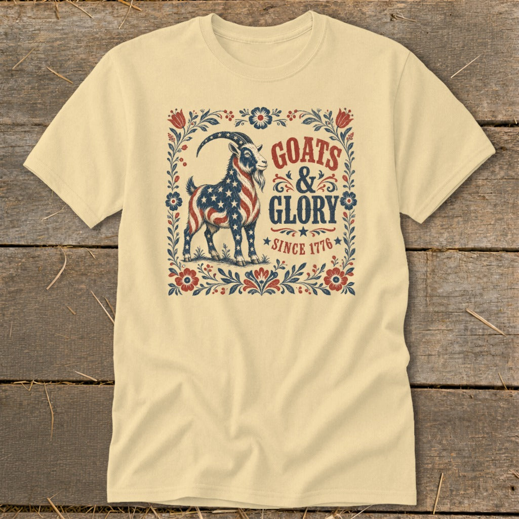 Goats & Glory patriotic goat graphic with text "Since 1776".