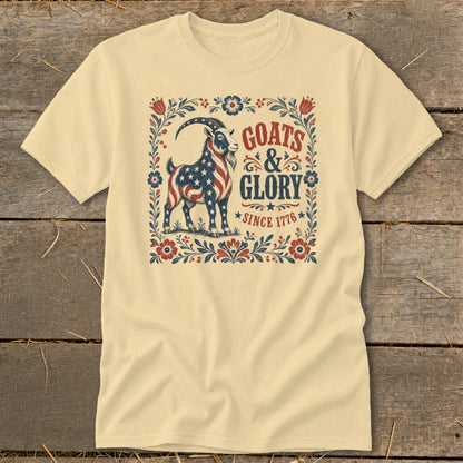 Goats & Glory patriotic goat graphic with text "Since 1776".