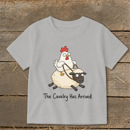 Cartoon chicken riding a sheep with text "The Cavalry Has Arrived".