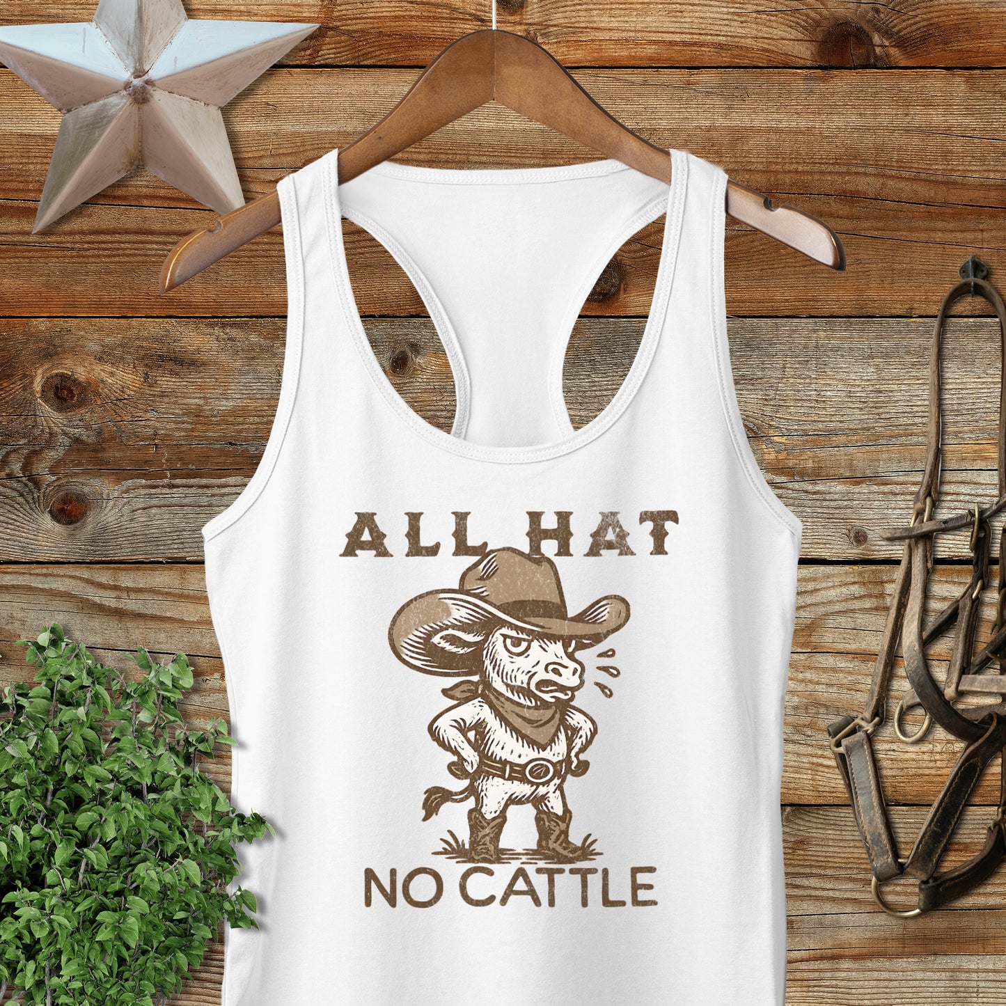 All Hat No Cattle Funny Cowboy Tank Top Apparel