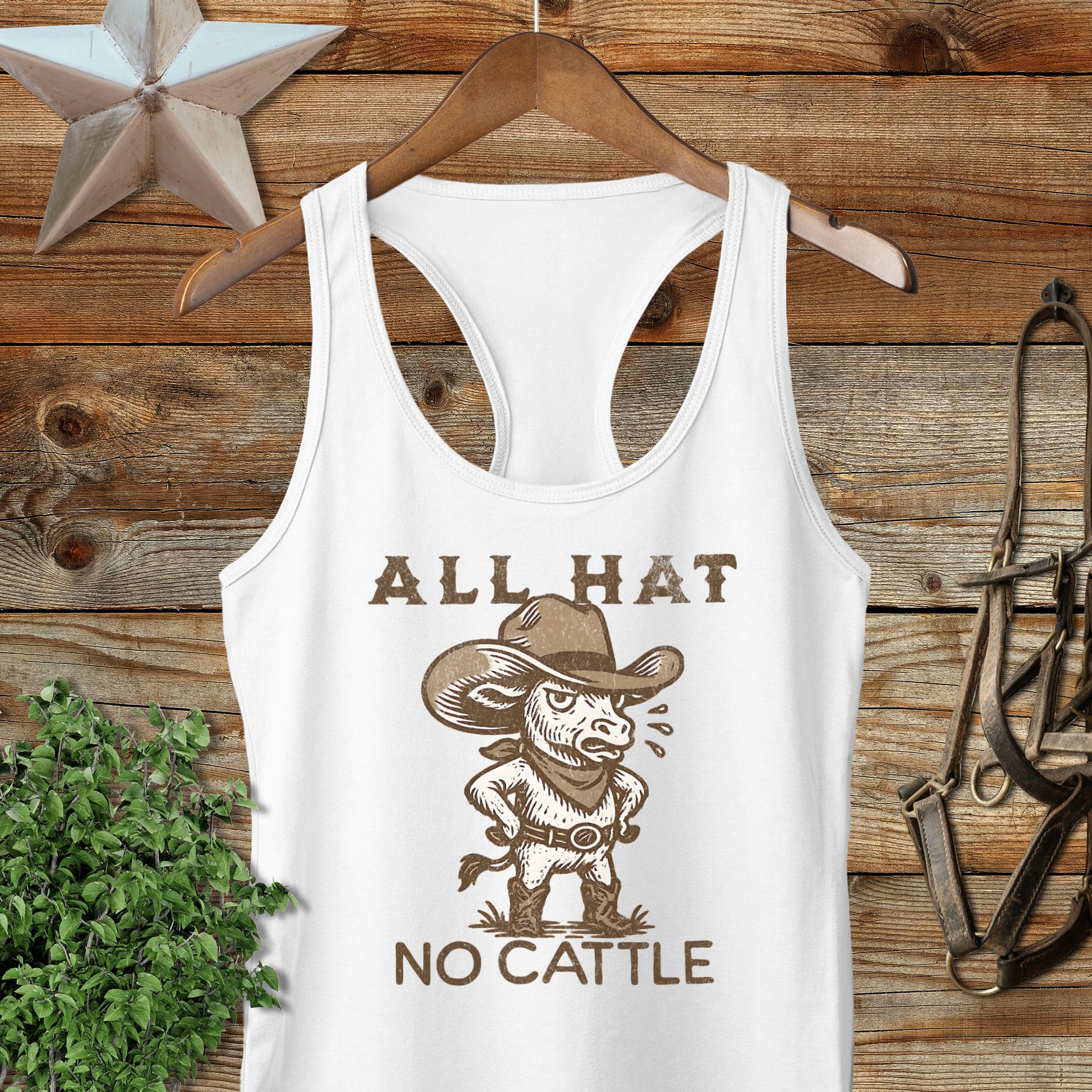 All Hat No Cattle Funny Cowboy Tank Top Apparel