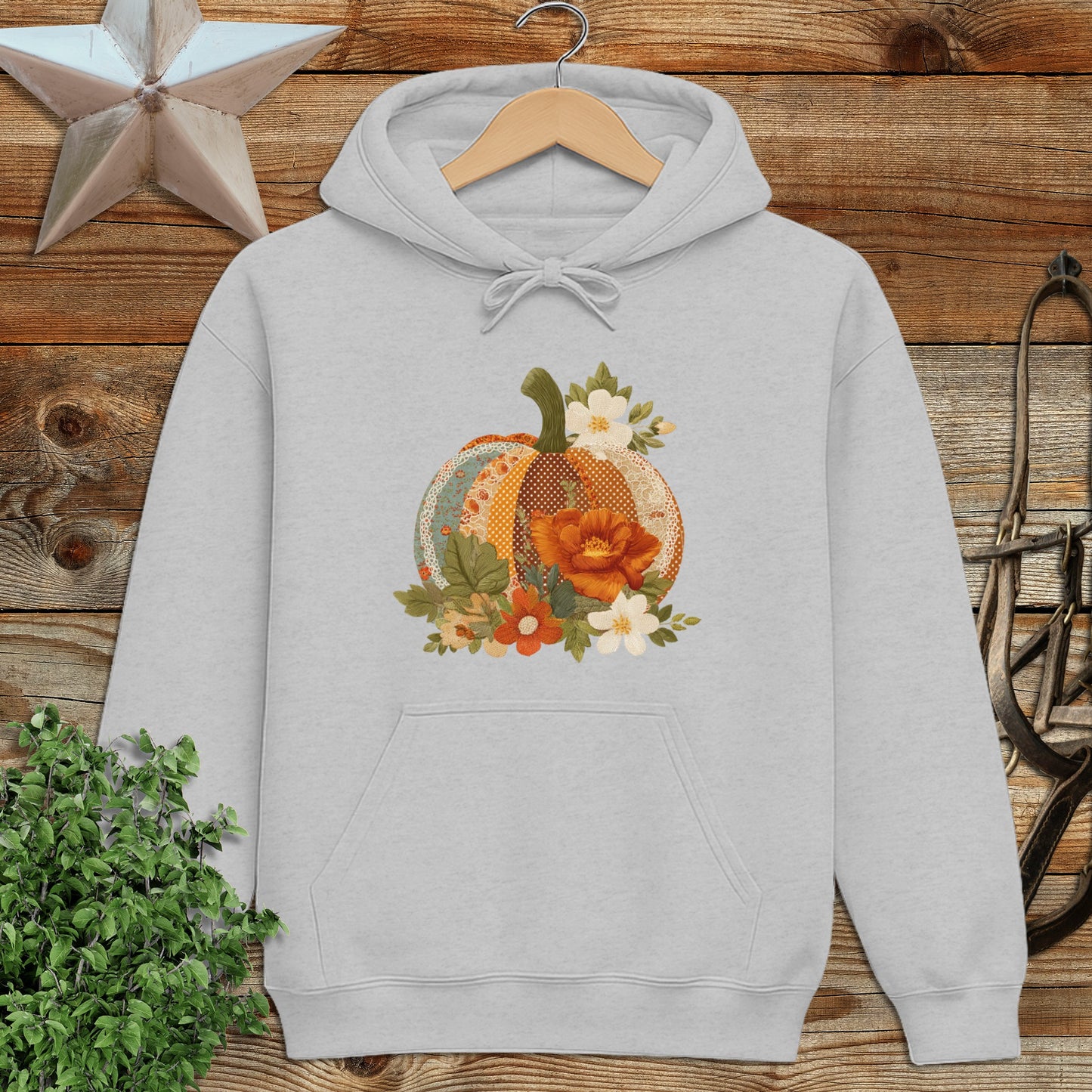 Cozy Pumpkin and Floral Design on White Hoodie product