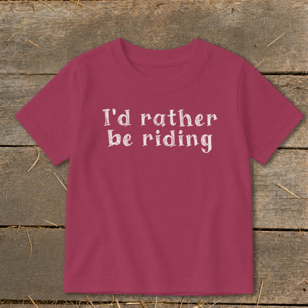 Maroon t-shirt with white text that says "I'd rather be riding".