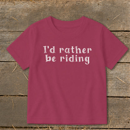 Maroon t-shirt with white text that says "I'd rather be riding".