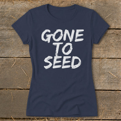 Navy t-shirt with white text reading "GONE TO SEED".