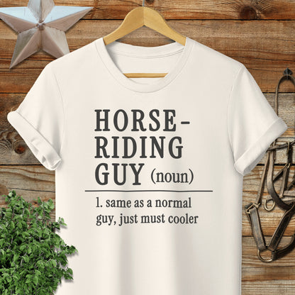 Cream t-shirt with "HORSE-RIDING GUY (noun)" and definition.