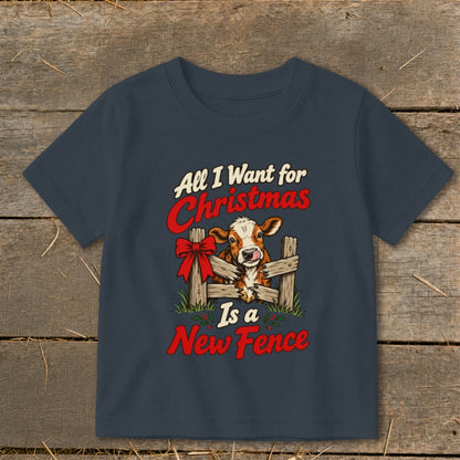 Cow in fence graphic with text "All I Want for Christmas Is a New Fence".