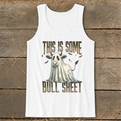 Cow dressed as a ghost with text "This Is Some Bull Sheet".