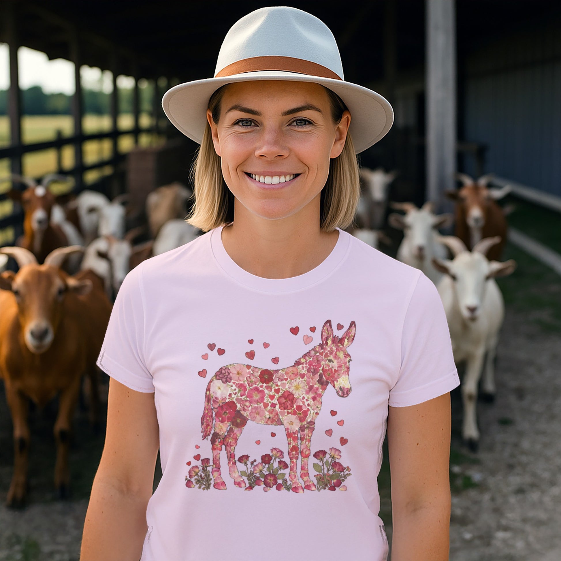 Floral Donkey With Hearts Graphic T-Shirt Design