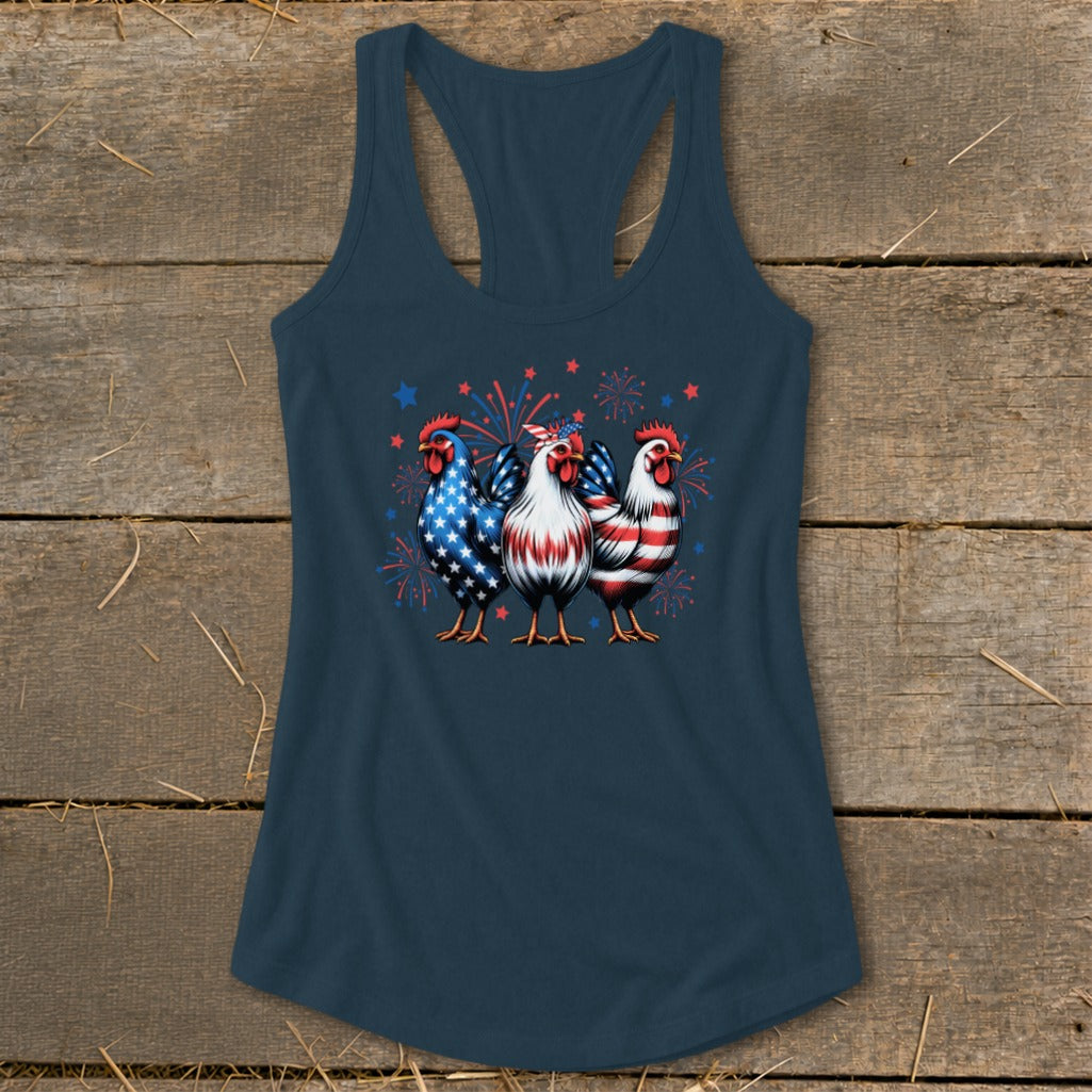 4th of July Chickens Racerback Tank