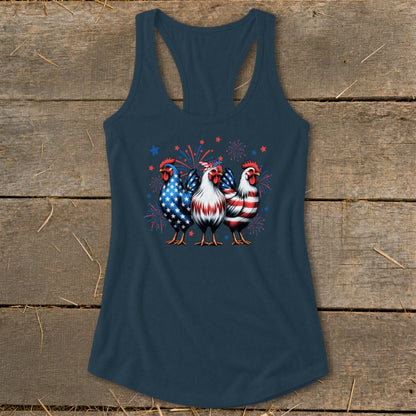 4th of July Chickens Racerback Tank