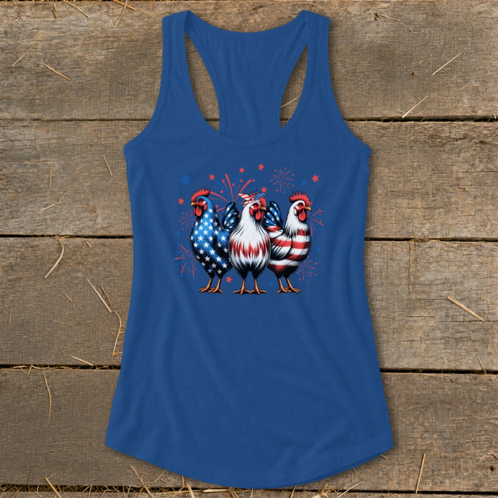 4th of July Chickens Racerback Tank