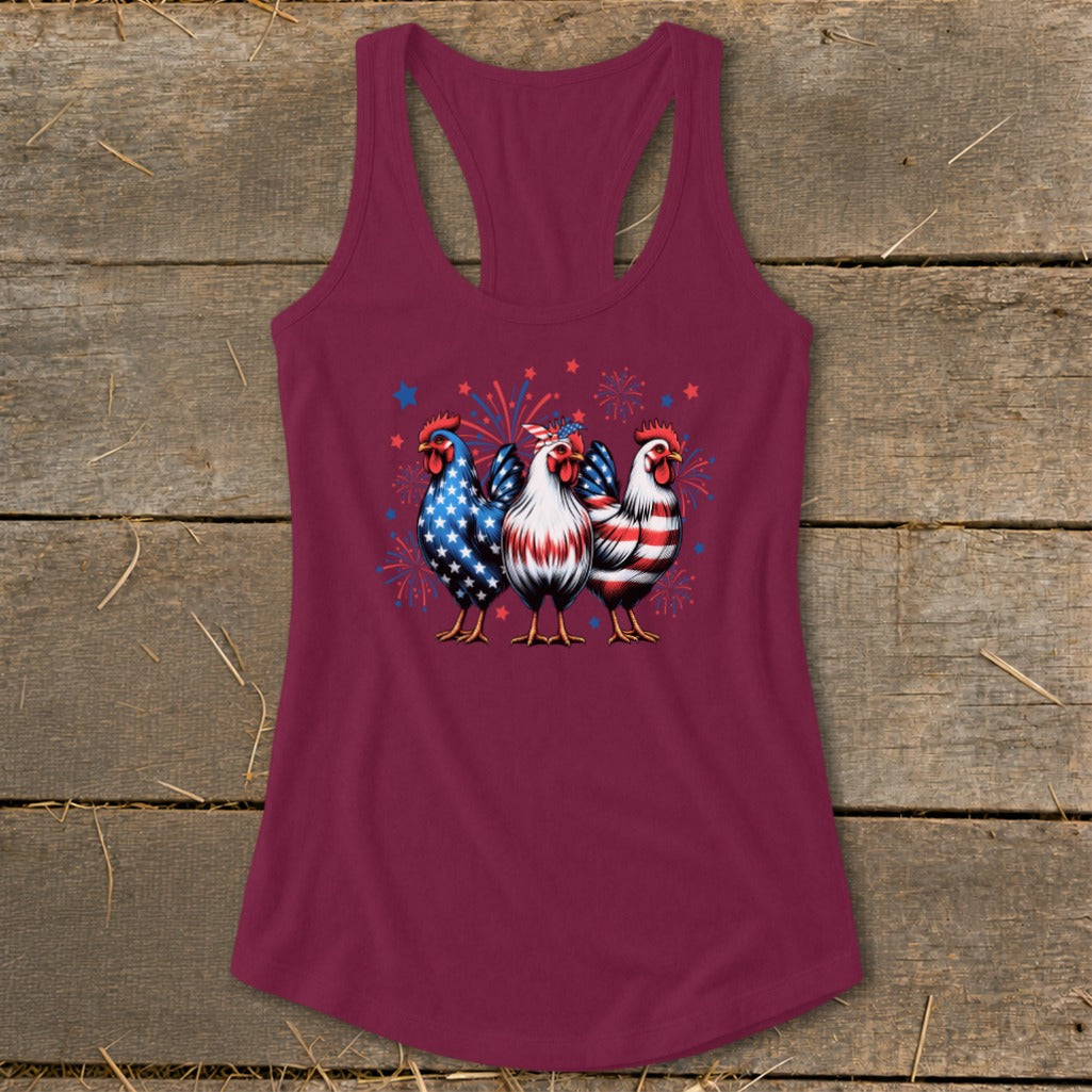 4th of July Chickens Racerback Tank