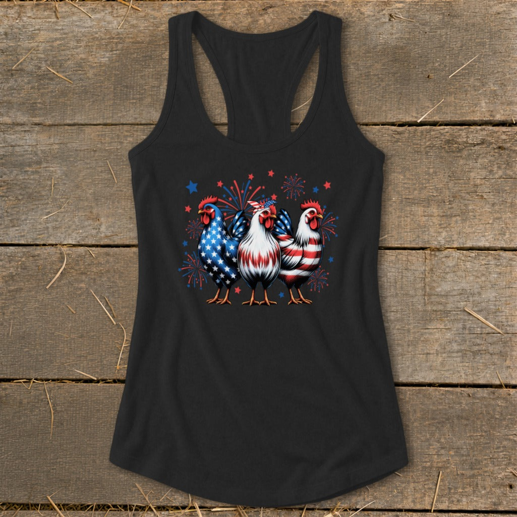 4th of July Chickens Racerback Tank
