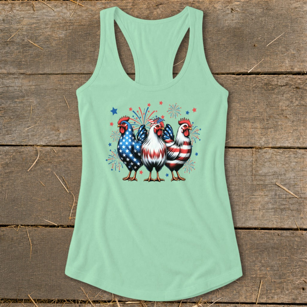 4th of July Chickens Racerback Tank