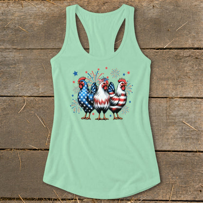 4th of July Chickens Racerback Tank