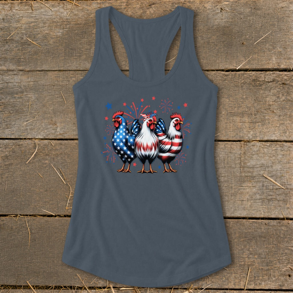4th of July Chickens Racerback Tank