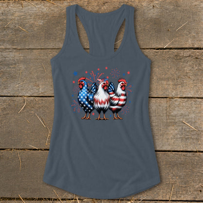 4th of July Chickens Racerback Tank
