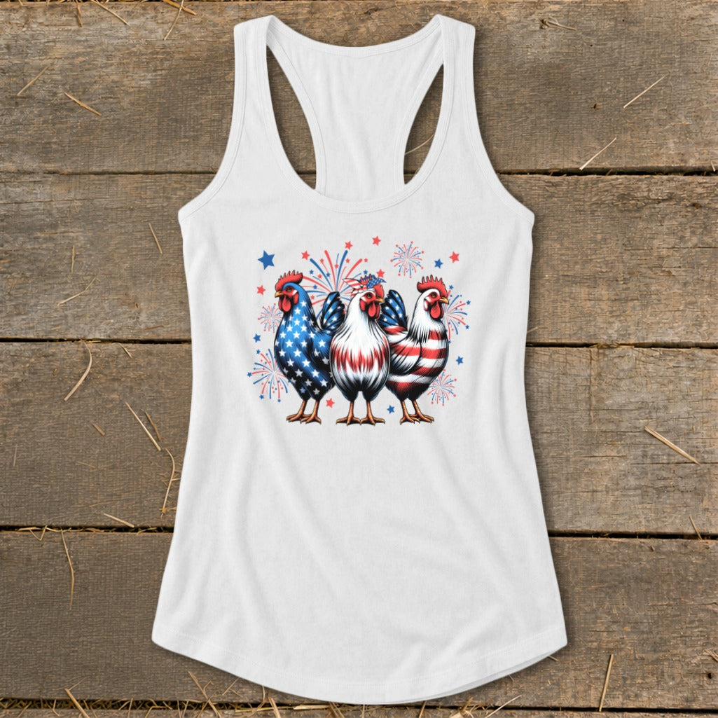 4th of July Chickens Racerback Tank