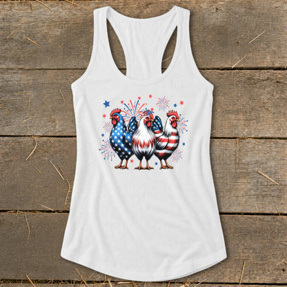 4th of July Chickens Racerback Tank