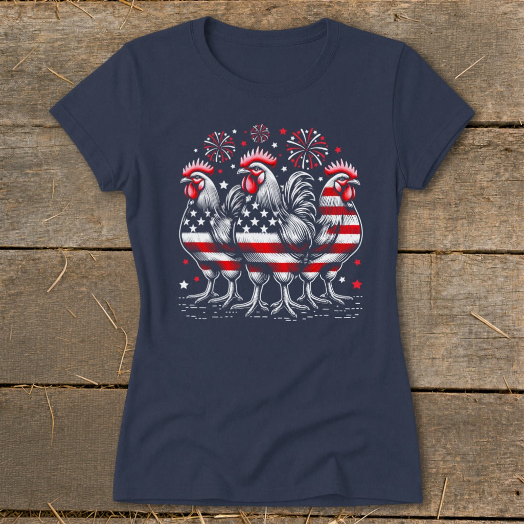 4th of July Roosters Ladies Tee