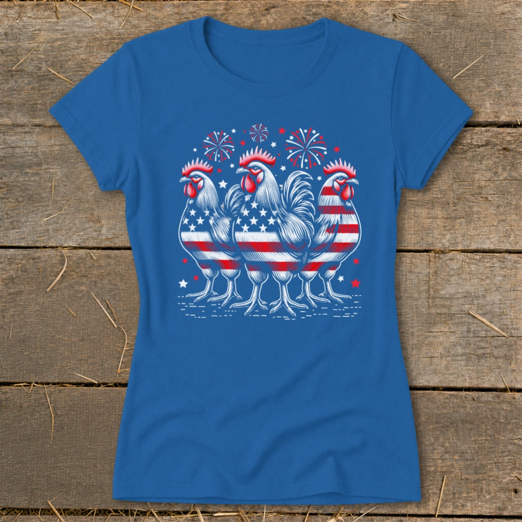 4th of July Roosters Ladies Tee