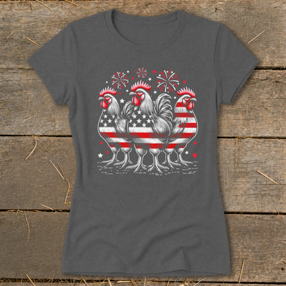 4th of July Roosters Ladies Tee