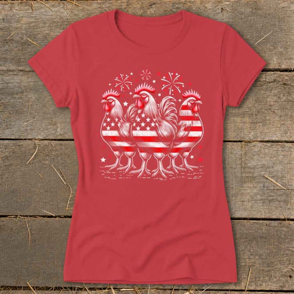 4th of July Roosters Ladies Tee
